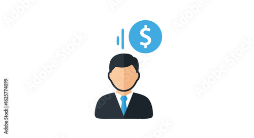 Abstract business person receiving dollar coin illustration for income generation and wealth concept representation