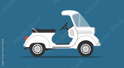 Stylish White Scooter Illustration on a Teal Background Showcasing Automotive Design and Urban Mobility Concepts