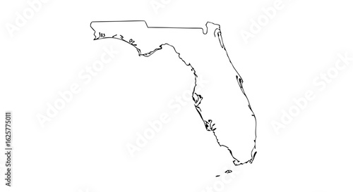 Minimalist outline of the Florida state map with clean lines and a simple design for geographical representation for designs