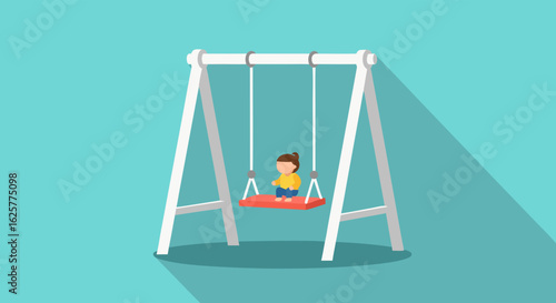 A simple illustration of a girl sitting on a swing, bathed in a soft, cheerful light, reflecting a moment of carefree bliss and enjoyment of outdoor