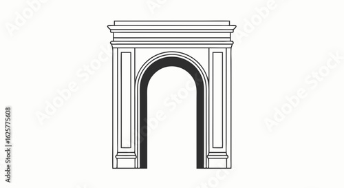 Monochrome depiction of classic arch architectural element with detailed moldings and linear details, ideal for design projects or educational