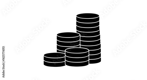 Stylized illustration depicting progressive stacks of monochrome coins reaching upward indicating financial growth