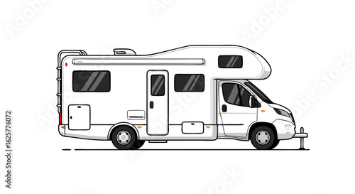 Detailed RV Illustration: A Depiction of Mobile Living and Travel Adventures ideal for brochures and websites focusing on vacation and roadtrip travel