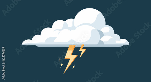Stylized thundercloud with lightning bolts illustration for weather concepts and digital design with a flat graphic design style