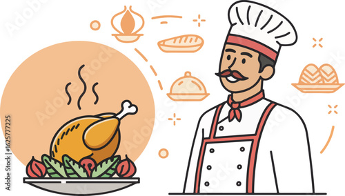 Tandoori Chicken illustration vector design, Tandoori Chicken logo and icon design