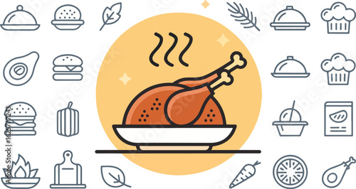 Tandoori Chicken on plate vector design, Tandoori Chicken logo design, Tandoori Chicken vector design