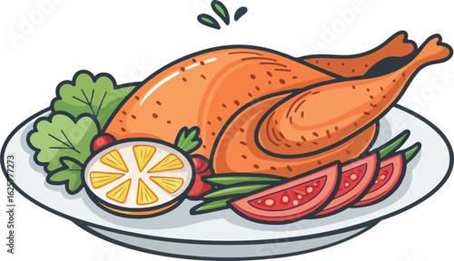 Tandoori Chicken on plate vector design, Tandoori Chicken icon design, Tandoori Chicken vector design