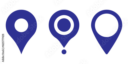 Map pin icon set. Location marker symbol for web design, app, and UI. GPS navigator pointer. Destination position sign. Vector map point label for travel or navigation.