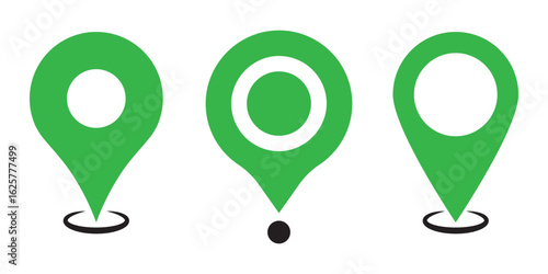 Map pin icon set. Location marker symbol for web design, app, and UI. GPS navigator pointer. Destination position sign. Vector map point label for travel or navigation.