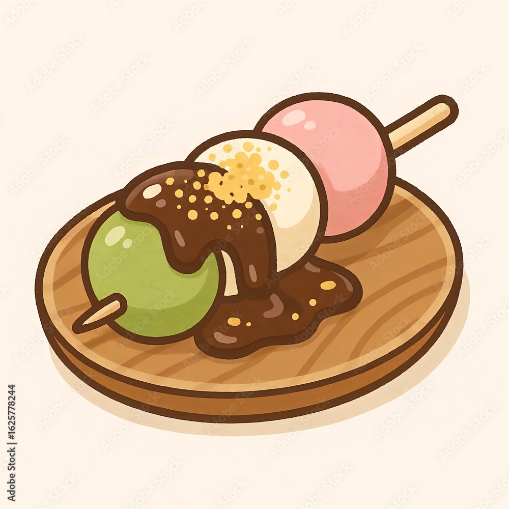 Fototapeta premium 温かみのある美味しそうな三色団子のイラスト