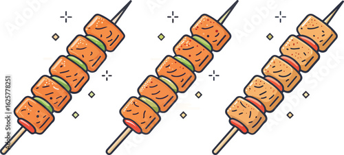 Set of Chicken tikka illustration vector design, Chicken tikka logo and icon design, Chicken tikka vector design