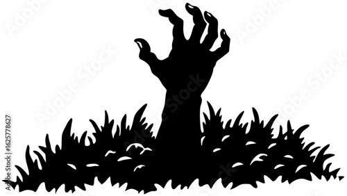 Zombie hand rising from the grave isolated on white background