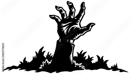 Zombie hand rising from the grave isolated on white background