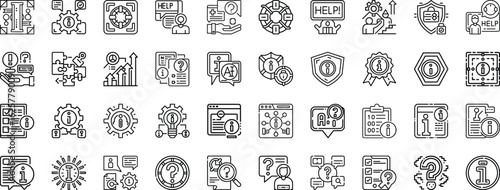 Set of icons representing information, help, and support services for business and personal development, isolated on white background