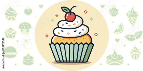 Cupcake illustration vector design in white background, Cupcake icon design