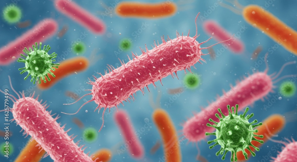 Fototapeta premium Bacteria and viruses in a microscopic view