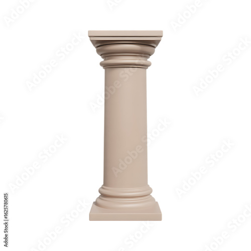 Isolated Beige Classic Column Pedestal. Architectural element, interior design, classical style, decorative object, 3D rendering.