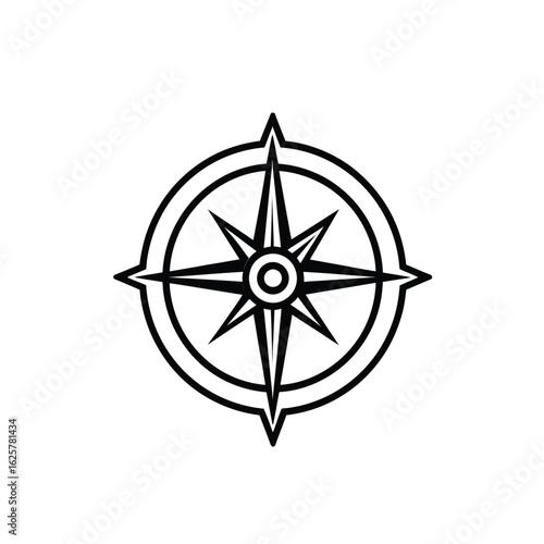 Abstract Compass Rose, Star Shape with Circle Isolated on White Background Design