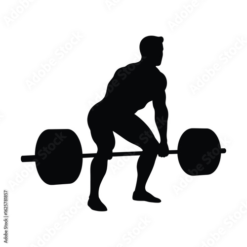 Silhouette of a man performing a deadlift with a barbell, isolated on white background, showcasing strength, fitness, and dedication to weightlifting