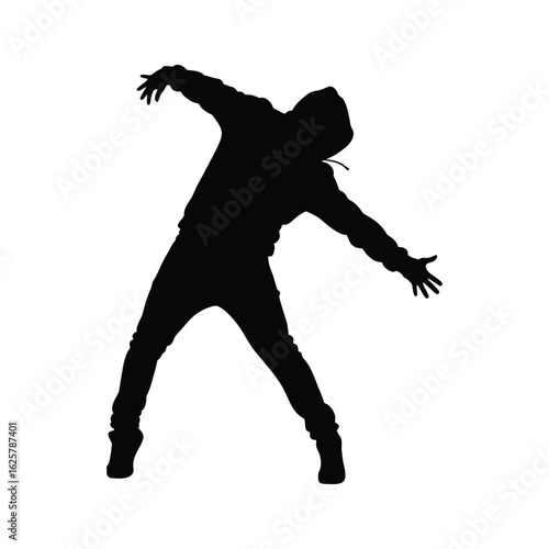 Silhouette of a hip hop dancer in a dynamic pose, isolated on white background, capturing the energy and passion of street dance culture and urban style
