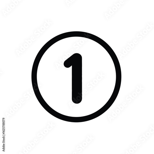 Bold Black Number One in a Circle on a White Background Symbol