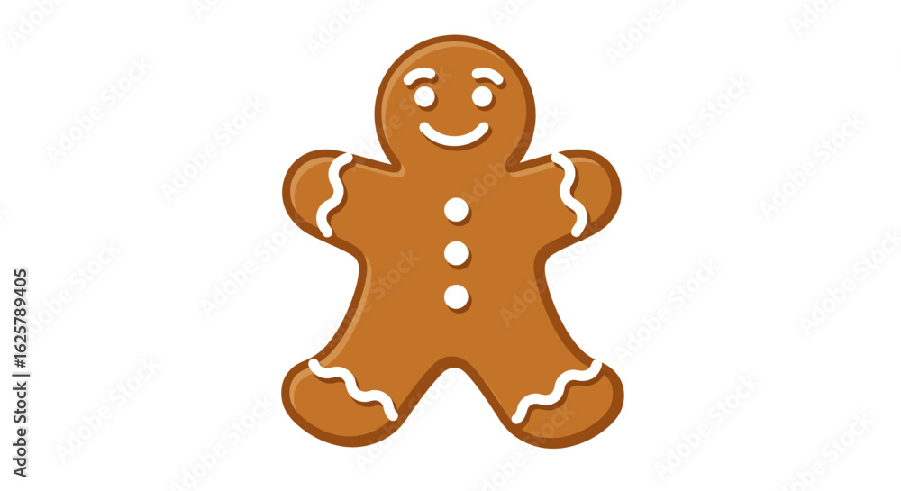 Obraz premium Cheerful gingerbread man cookie illustration. Festive holiday baking concept for Christmas, isolated on a white background.