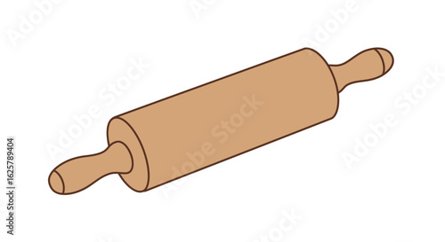 Classic wooden rolling pin illustration, a kitchen tool for rolling dough. Isolated vector graphic for baking and pastry concepts.