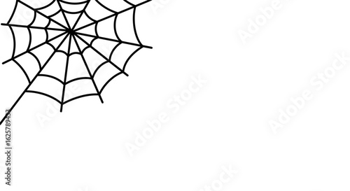 Monochrome spiderweb illustration in the corner. Simple black and white cobweb graphic isolated on a white background for Halloween design.