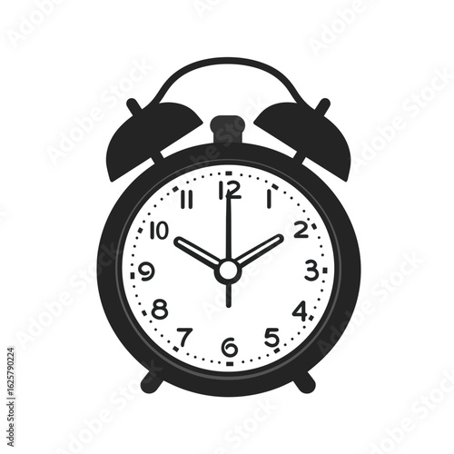 Classic Black Alarm Clock Showing Ten After Two Isolated on White Background