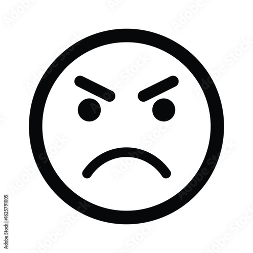 An angry white emoji face with furrowed brows and a downturned mouth, conveying frustration and displeasure isolated on white background