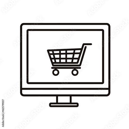 Computer Screen Showing Shopping Cart Symbol Isolated on Transparent Background