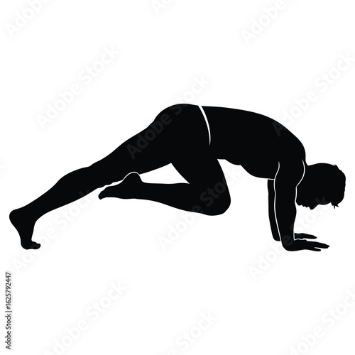 Silhouette of a man doing mountain climber exercise, isolated on white background, showcasing fitness, strength, and a healthy lifestyle through physical activity