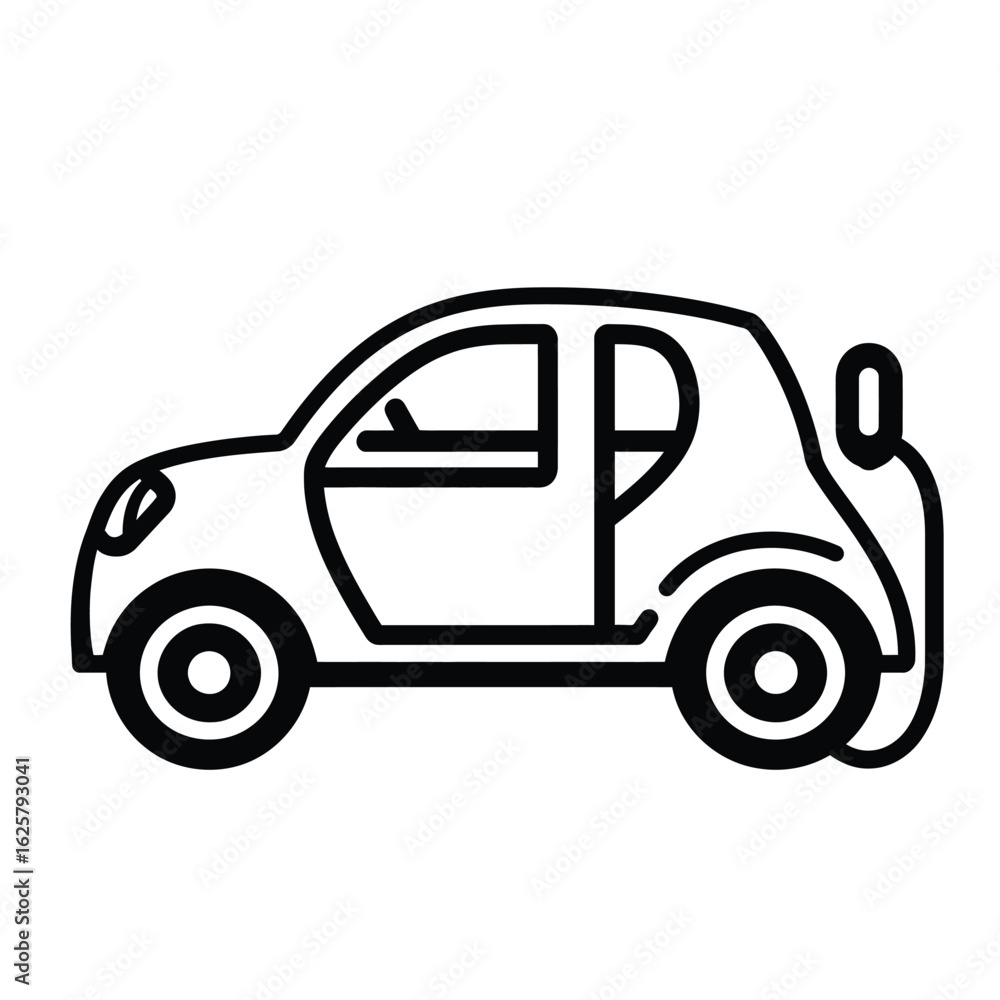 Fototapeta premium Electric Car Outline Icon with Charging Cable on Transparent Background Design