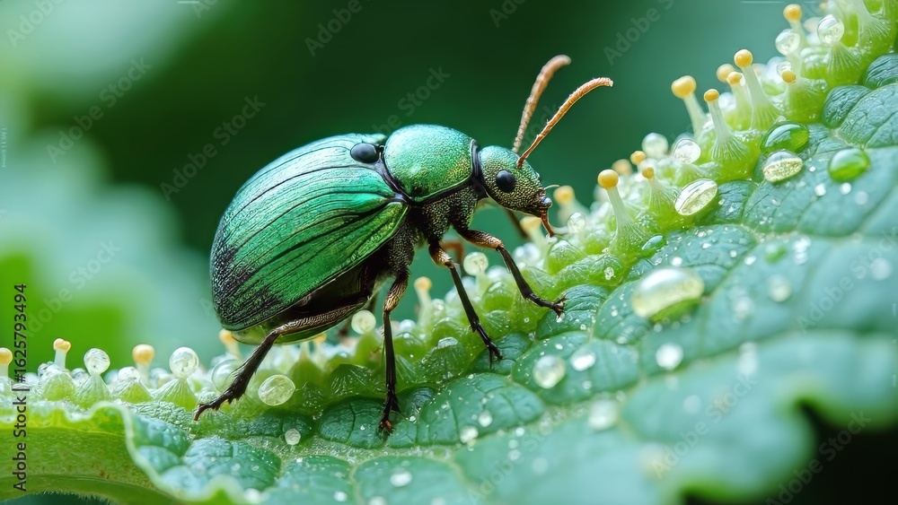 Green Beetle on Leaves Green Beetle on Leaves