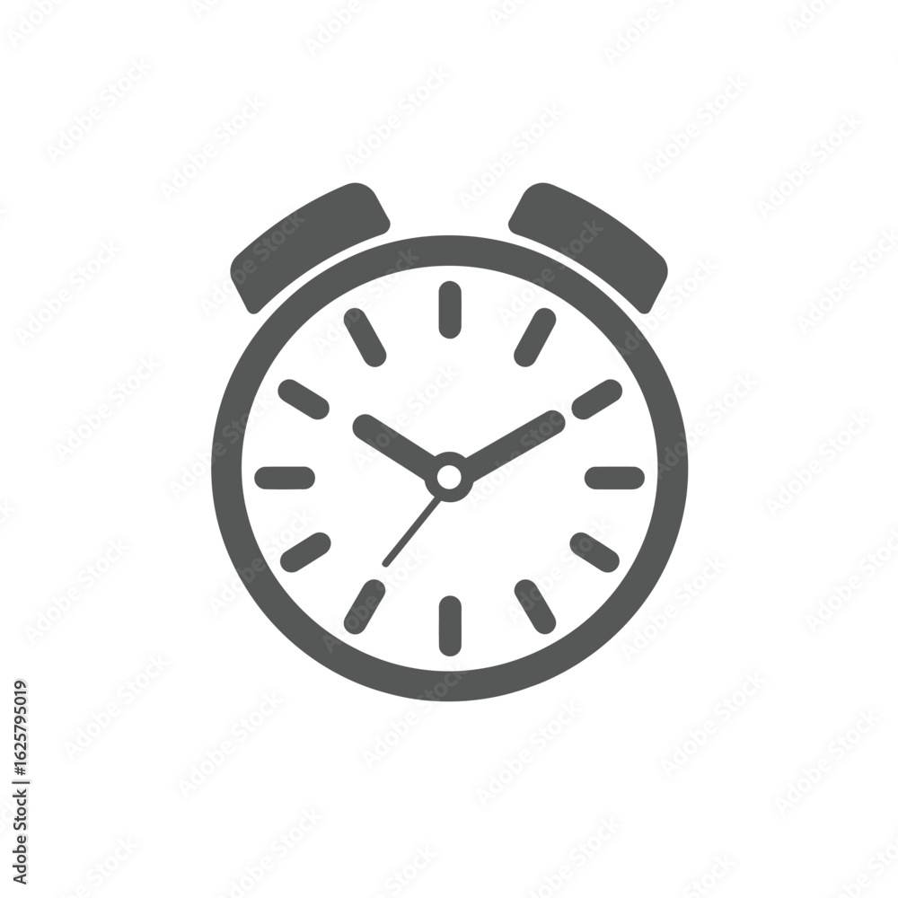 Gray Alarm Clock Icon Showing Time Isolated on White Background Simple Design Gray Alarm Clock Icon Showing Time Isolated on White Background Simple Design