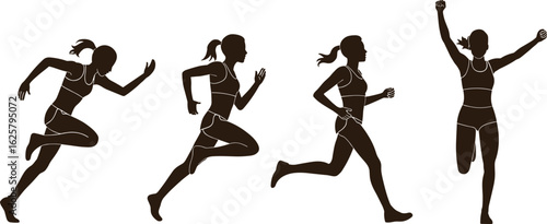 Silhouette of athletic woman running, sprinting female in sportswear, energetic motion, jogging posture, fitness training, exercise action, sporty girl workout, health lifestyle activity