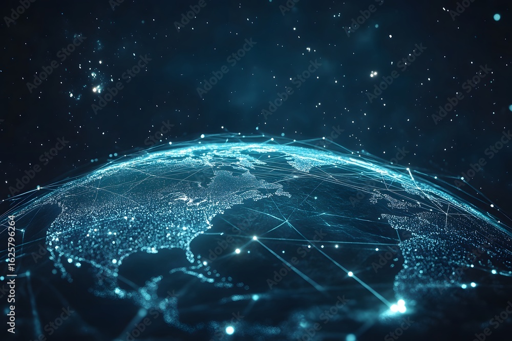 Obraz premium digital earth grid floating in space, formed by lines and data points, no human presence 