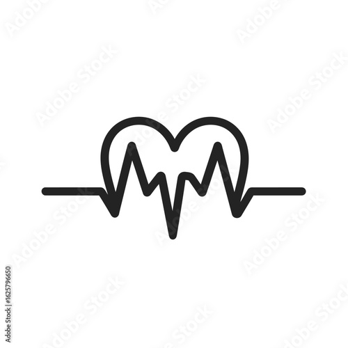 Heartbeat Pulse Trace Line Art, Cardiac Rhythm Symbol on Transparent Background