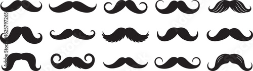 Collection of diverse black mustache styles in a grid layout
