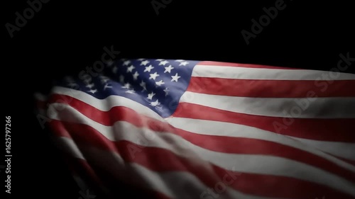 American Flag Waving in Dark: Patriotic Symbol of Freedom and Democracy.