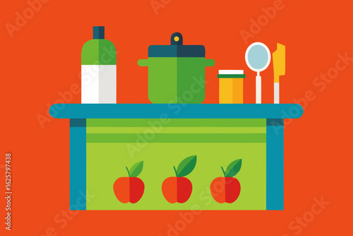 Kitchen Island With Fresh Produce And Cooking Ute