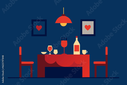 Romantic Dinner Setup In Softly Lit Cozy Kitchen