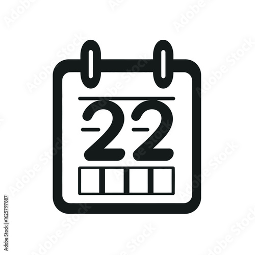 Isolated Calendar Icon with Date Twenty Two on Transparent Background