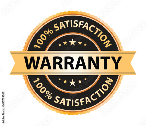 Life Time Warranty Gold Stamp. Symbol, Logo, Sticker, Icon Label, Seal, Highest Customers Satisfaction, Vector Illustration Style.