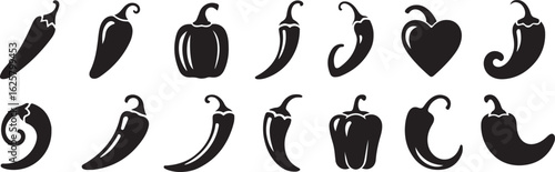 Collection of silhouetted chili peppers and bell peppers