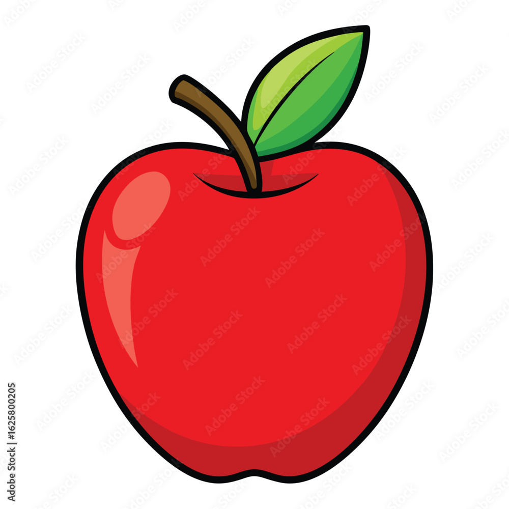 Fototapeta premium A Ripe Red Apple With A Green Leaf