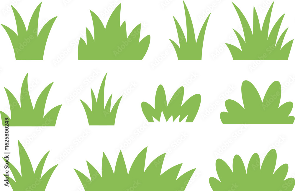 Fototapeta premium Simple Green Grass Clumps Collection nature lawn vector illustration