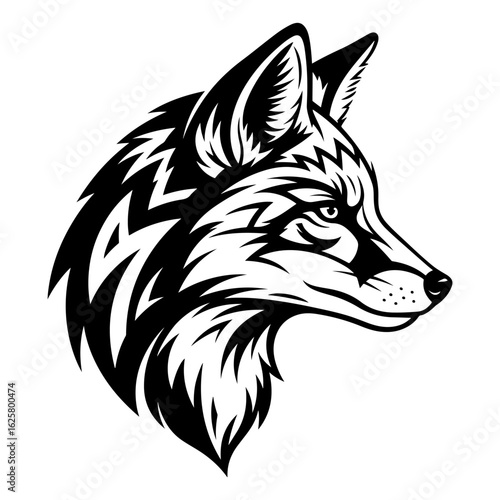 Stylized black and white fox head profile vector illustration animal wildlife