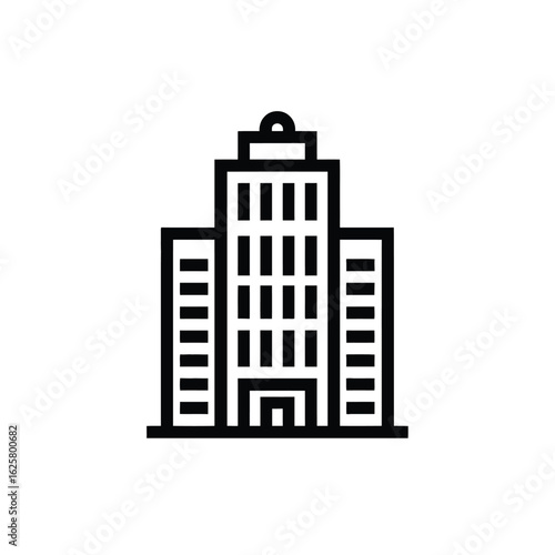 Minimalist Black and White Icon Depicting a Modern MultiStory Building Architecture Design