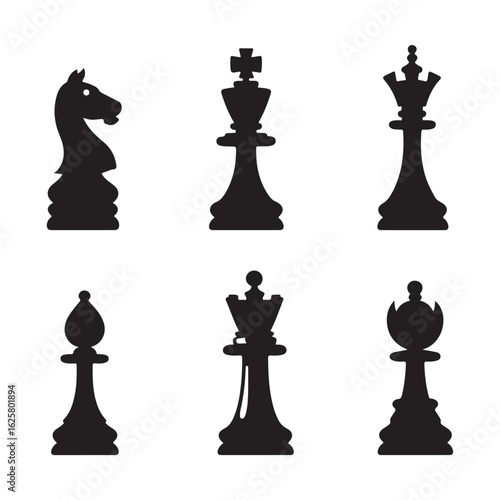 chess pieces set black silhouette vector collection king queen knight rook bishop pawn for board game illustration